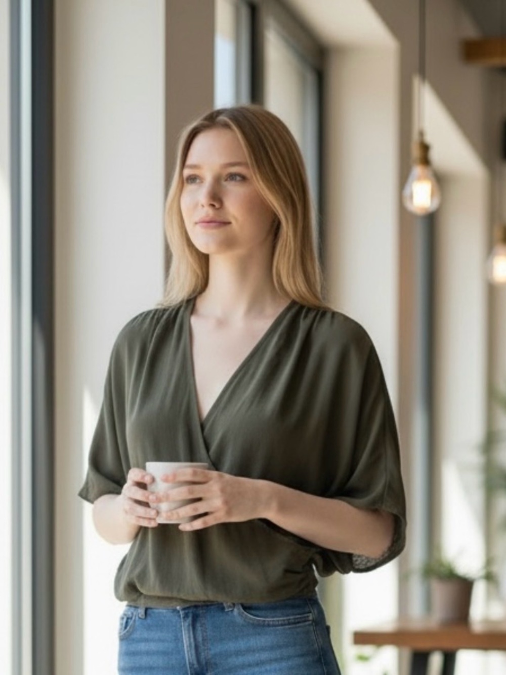 Zara Olive Green Wrap-Style Skirt